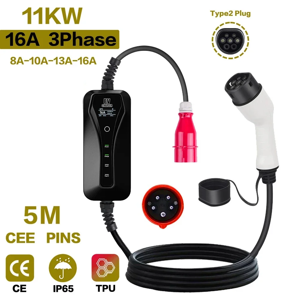 Type 2 Portable Ev Charger 11Kw Cee - 11KW 16A شاحن سيارات كهربائية محمول