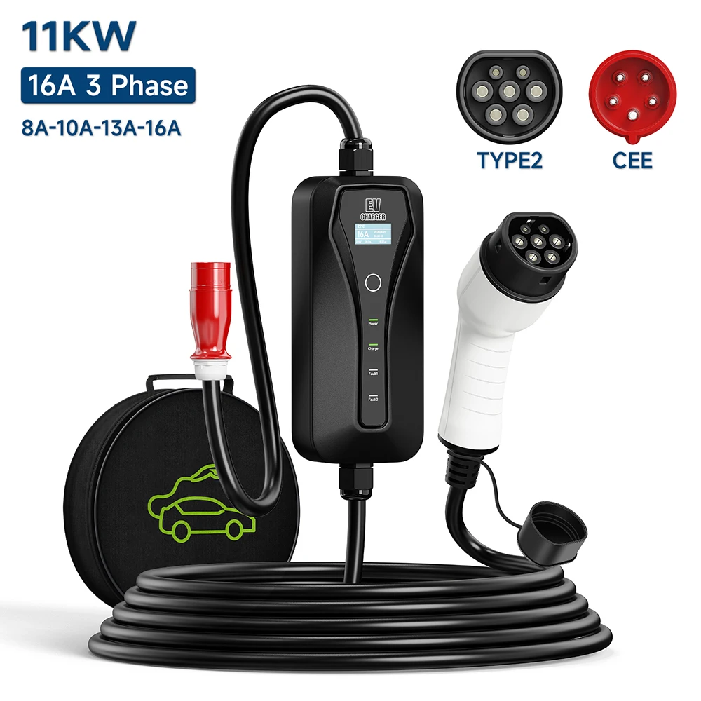 11KW 16A شاحن سيارات كهربائية  - مراجعة Type 2 Portable Ev Charger 11Kw Cee وسعره