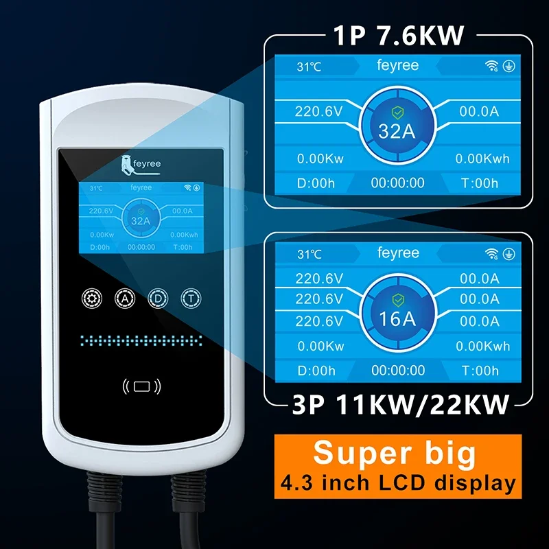 شاحن سيارات كهربائية Feyree من - مراجعة Ev Charger Type 2 22Kw 32A 3 Phase وسعره